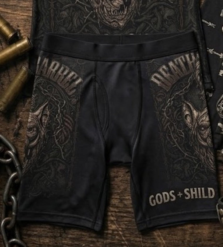 Gods + Shild Boxer Briefs — design mockup, not a photograph of a finished item