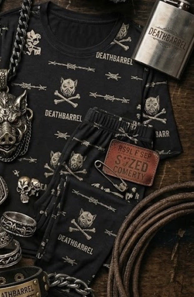 Barbed Wire Pyjama Set — design mockup, not a photograph of a finished item