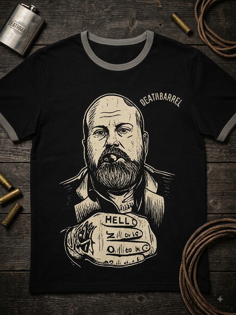 Portrait Ringer Tee — design mockup, not a photograph of a finished item